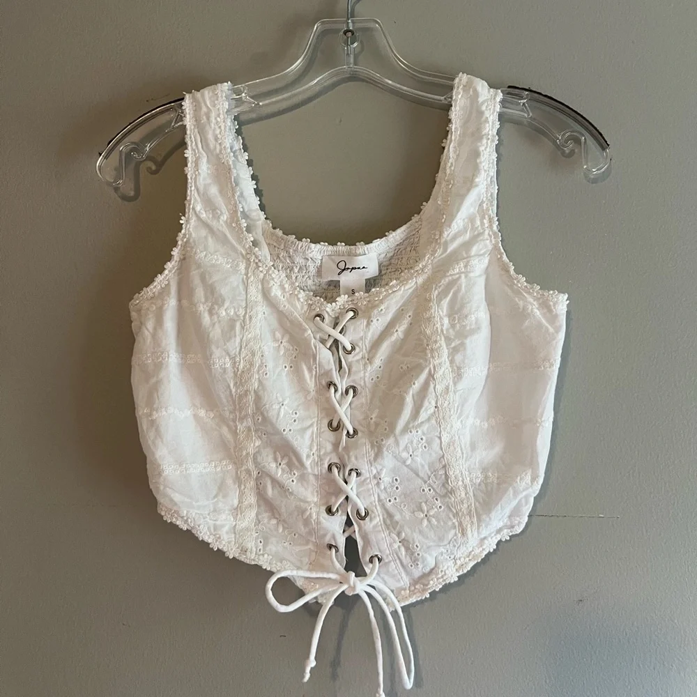Japna White Corset Top Cotton Lace Up Cottagecore Prairie Coastal Cowgirl Small - Picture 1 of 5